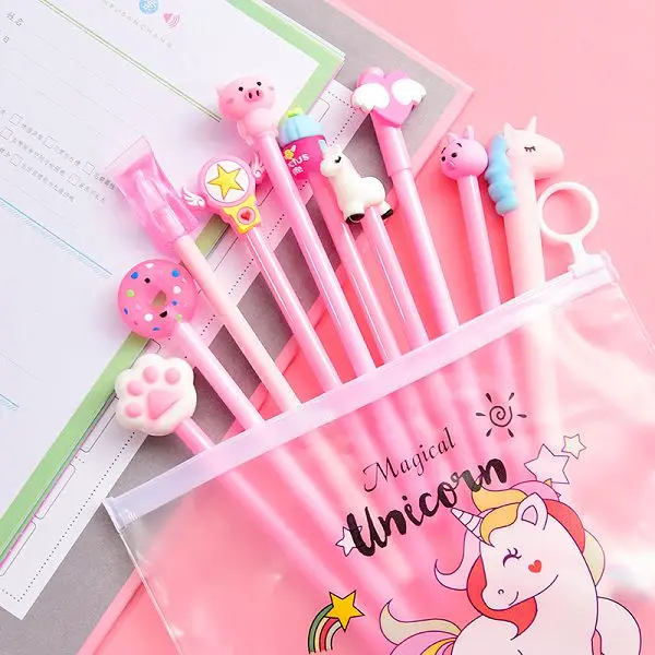 10 шт. гелевая ручка Caneta Kawaii Uniclorn милые ручки для школы Lapices Tinta Stylo Licorne корейский Boligrafo Unicornio дропшиппинг - Цвет: Pink unicorn