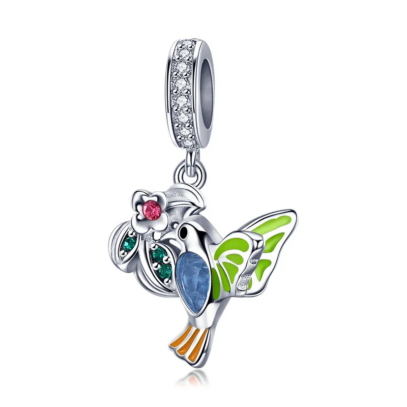 

ABAY Brand New Real 925 Sterling Silver Thorn Birds Colorful Animal Charms fit Original Pandora Bracelet Beads Jewelry Women