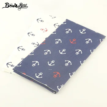 

Booksew Fabric 100% Cotton Twill Home Textile 2 Pcs/lot 50cmx100cm Printed White And Dark Blue Anchors Style Patchwork Cloth