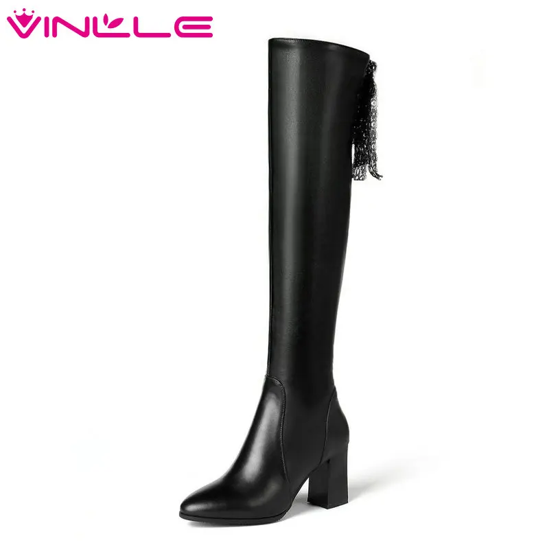 

VINLLE 2019 Over The Knee High Boots Women Shoes Platform Zipper Square High Heel Winter Shoes Woman Boots Big Boots Size 34-39