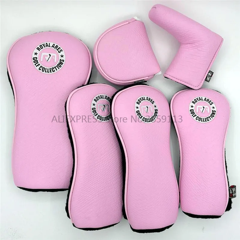 

New Lady Premium Golf Complete Set Covers Pink PU Leather Driver Fairway Woods Hybrid Irons Putter Golf Headcovers