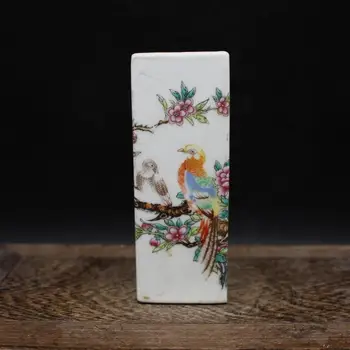 

Free delivery, antique porcelain, pastel, flower and bird pen holder home furnishing