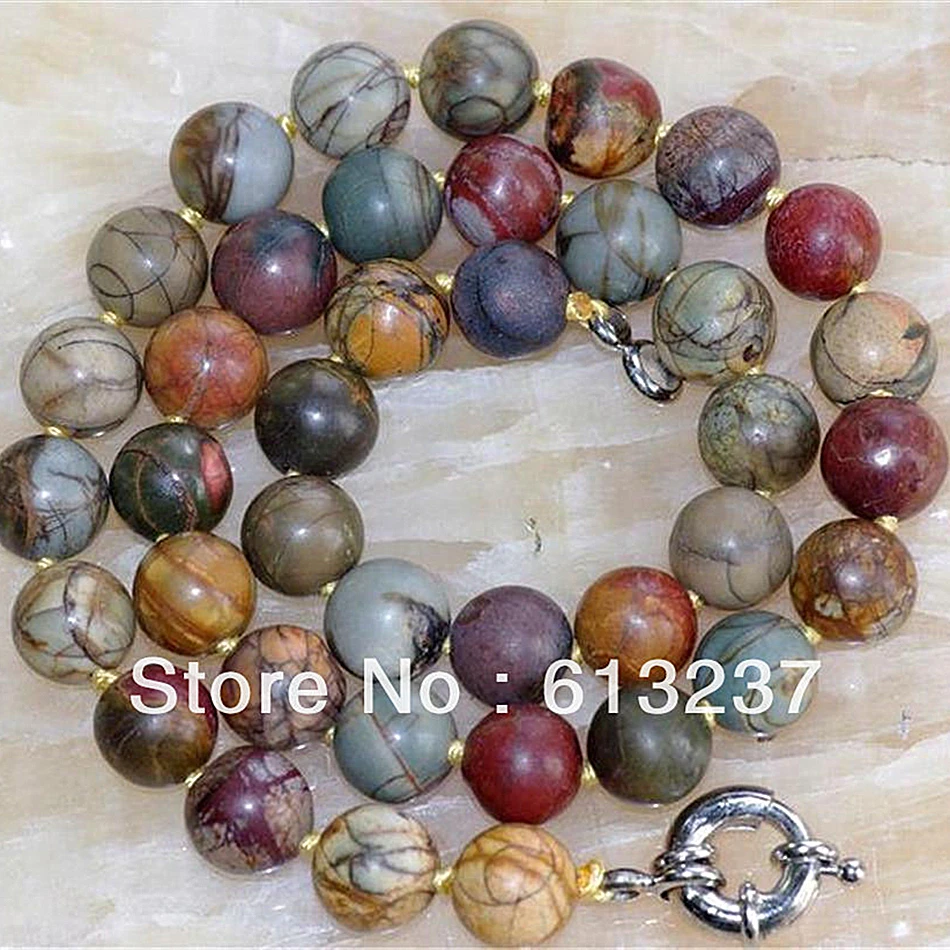 

Fashion style 10mm natural stone multicolor picasso round beads making chain strand necklace 18" YE2081