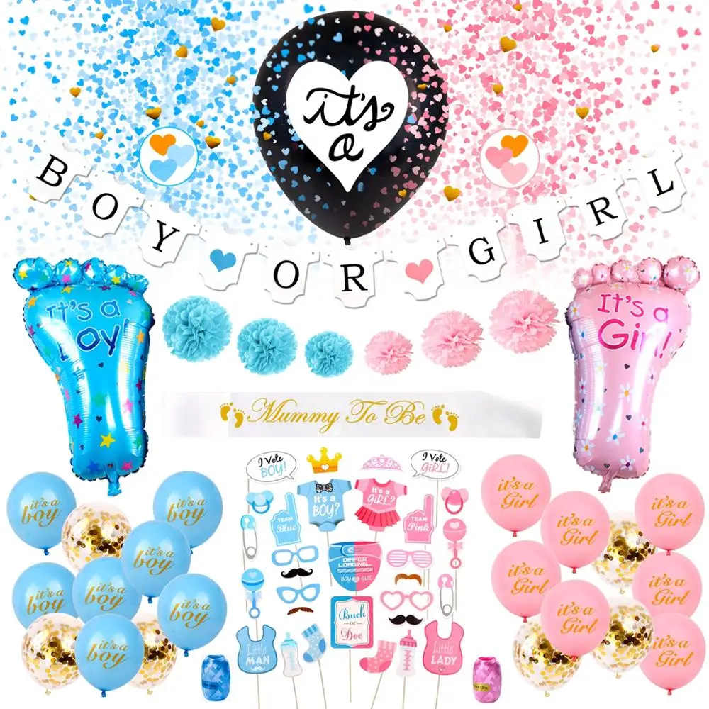 

QIFU 36pcs Its A Boy or Its A Girl Balloon Set Gender Reveal Balloon Birthday Party Decor Kids Baby Shower Gender Reveal Party