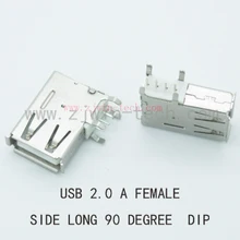 50 pcs/lot USB 2.0 разъем USB коннектор женское 4 P сторона dip-90 длинная тело