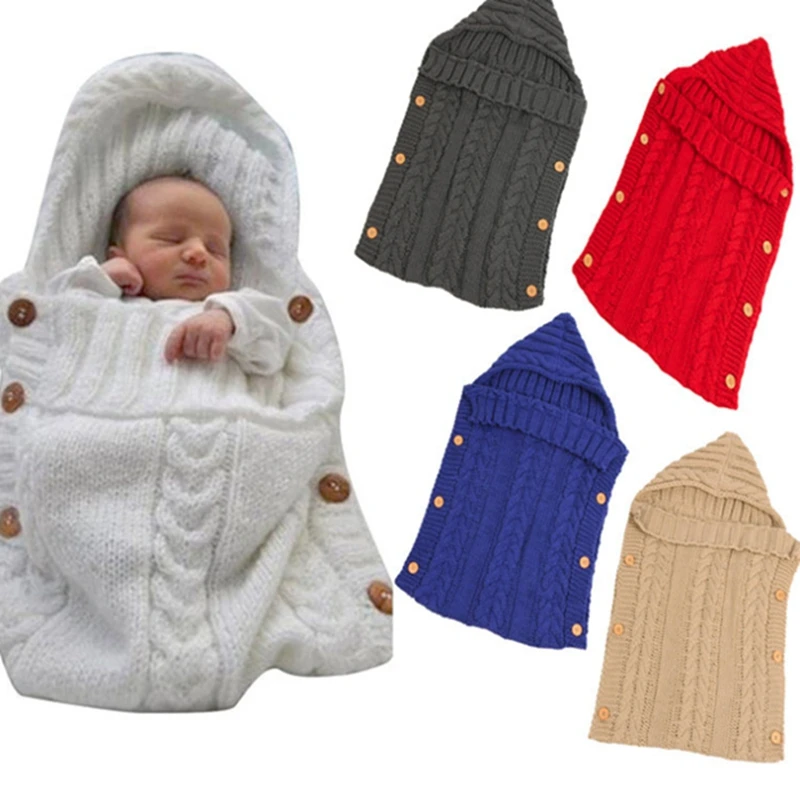 70*35cm Infant Knitted Blanket Solid Color Cute Baby Warm Sleeping Bag Sofa Bed Outdoor Travel Button Stroller | Дом и сад