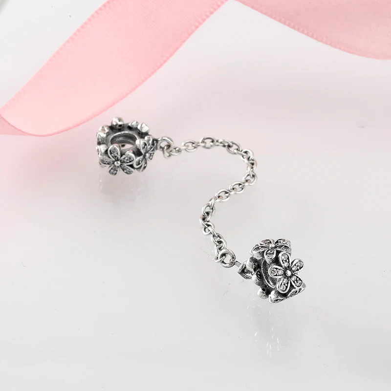 Настоящее 925 пробы Серебряное очарование цветок безопасности цепи бусины diy для моды подходит Pandora талисманы браслет ювелирных изделий