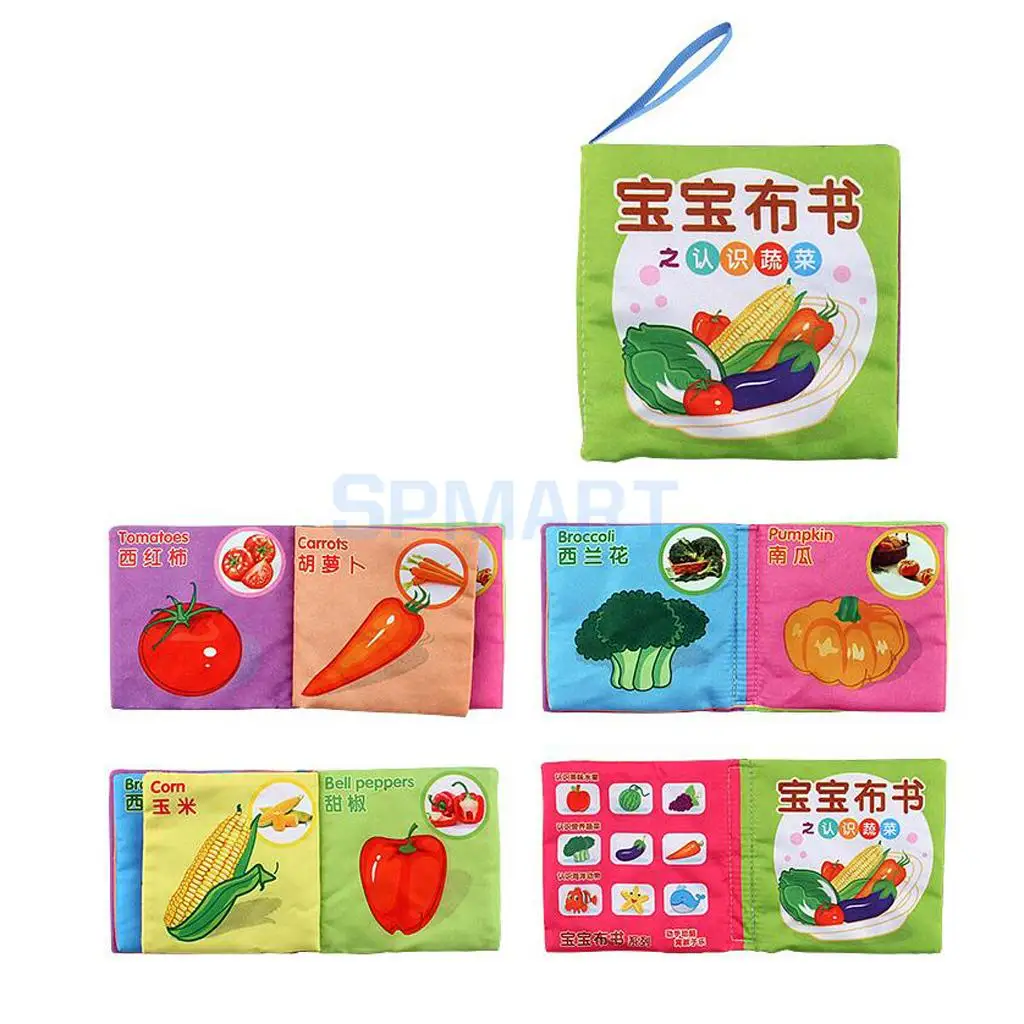 6 Patterns Set Soft Cloth Book Kids Baby Toddler Shapes Colors English Chinese Educational Toy Cognize Animals Fruits Vegetables