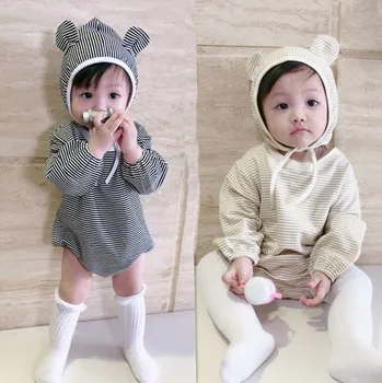 

Baby girls Bodysuit striped Crawling Suit Butt-wrapped T-shirt Simple Cartoon Cotton One-piece Harvest For Infants