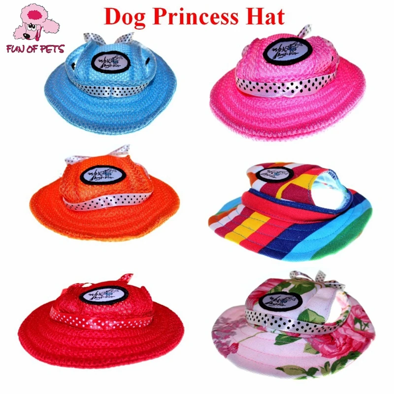 

2017 Dog Accessories Outdoor Summer Pet Hat Sun Princess Dog Caps for Small Dogs With Ear Holes Mesh Round Pets Accessories