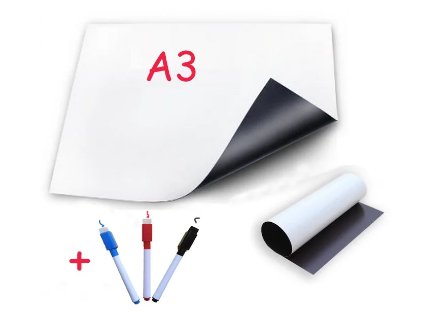 

A3 Magnetic Whiteboard Fridge with 3 Marker Vinyl White Board Dry Erase Memo Pad Message Boards Magnets Sticker Flexible Soft