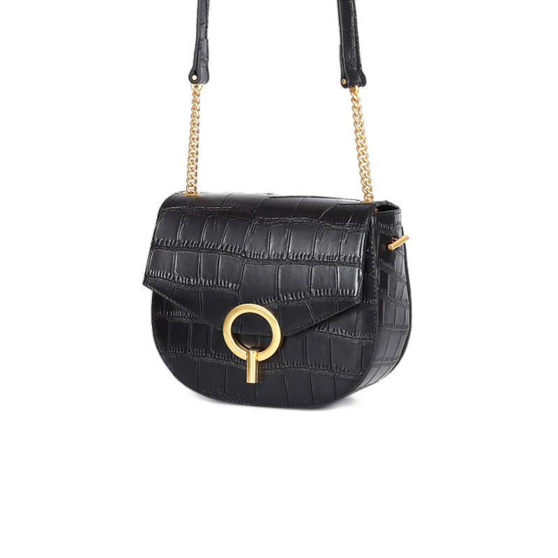 

Moxi 100% Genuine Leather Women Small Handbag Cover Style Chain Bag Messenger Saddle Bag Black Party Package For Ladies