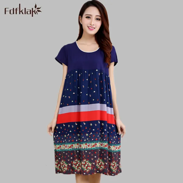 ملابس نوم للنساء فستان نوم كاجوال من القطن الناعم قميص طويل فضفاض ملابس نوم نسائية أنيقة مطبوعة قمصان نوم حريمي a193