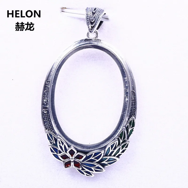 

Wholesale Cloisonne Enamel Sterling Silver 925 Women Semi Mount Pendant for 22x29mm Oval Cabochon Gemstone Jewelry Setting