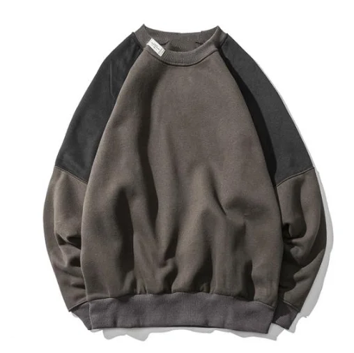 

Mr.nut port wind hoodie men's color stitching spring and autumn Korean version of the loose set of retro men's round neck hoodie