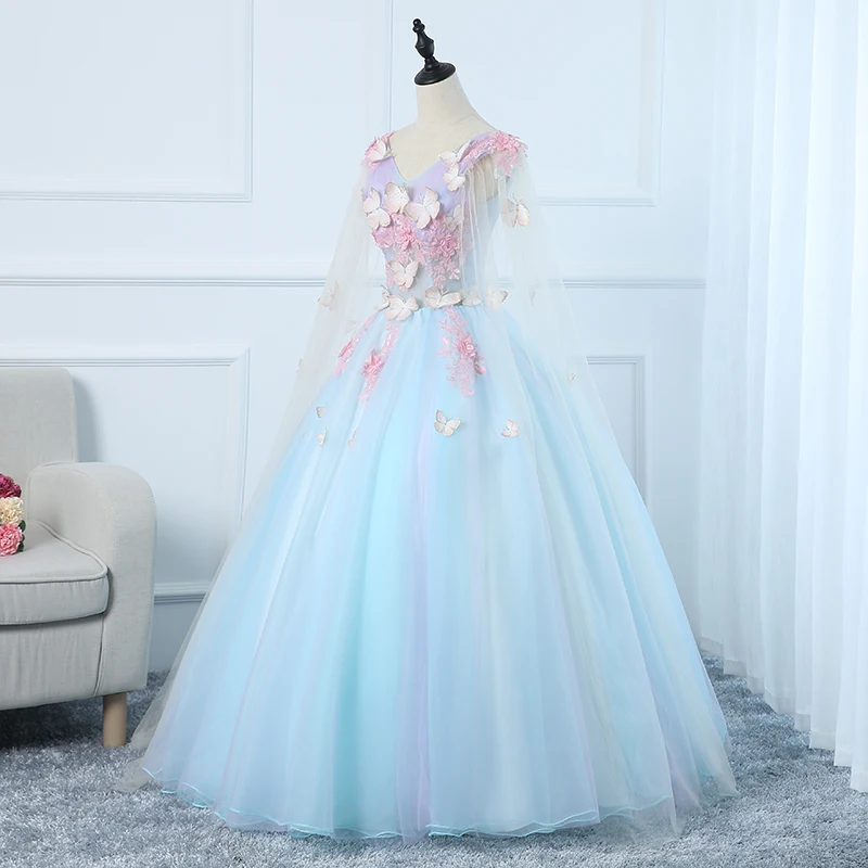 Новое поступление Карамельный цвет вечернее платье с бабочками, платье с рисунком-аппликацией длинное кружевное, с коротким рукавом, v-образный вырез, милое платье принцессы вечерние