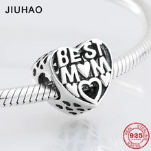 Горячая 925 пробы, серебряный модный браслет с бусинами в форме сердца для мамы, браслет Pandora, ювелирное изделие, День матери