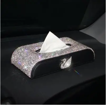Черный Кожаный Автомобильный держатель для салфеток Bling Crystal multi-use бумажный чехол для полотенец перекачивающая бумага чехол диспенсер автомобильный Декор - Название цвета: B