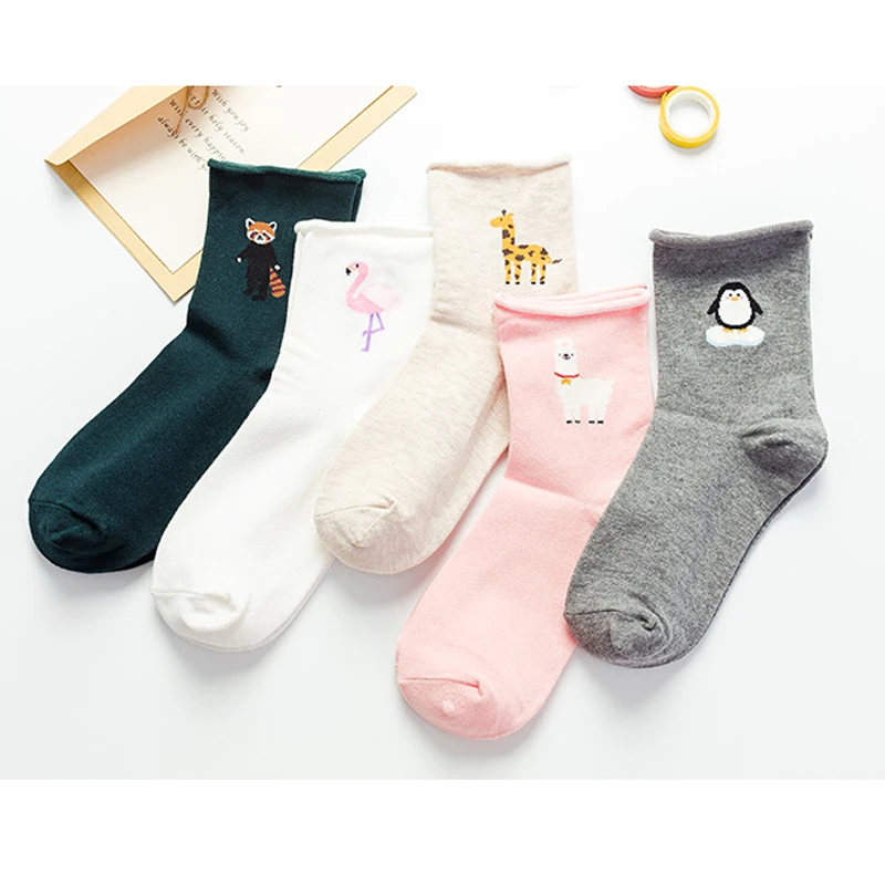 

Casual Flamingo Modis Harajuku Cartoon Funny Women Casual Socks Women Short Sock Animal llama lolita Happy Socks Female