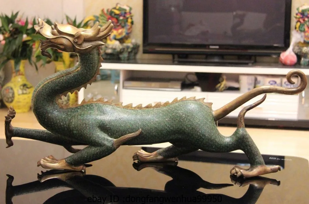 Old Chinese Fengshui Bronze Exorcism Green Dragon Lifelike Statue