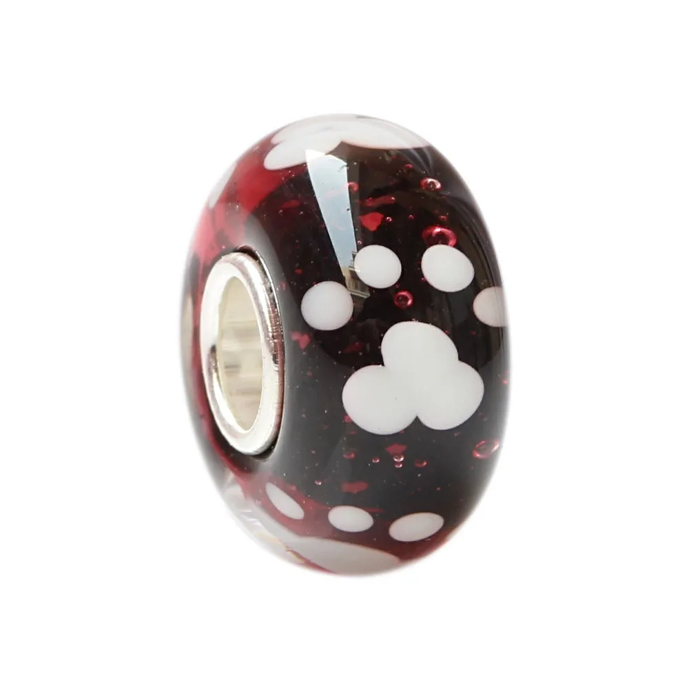 

Puppy Dog Paw Prints Deep Red Murano Glass Bead Sterling Silver Tube .925 Stamped Fit European Bracelet