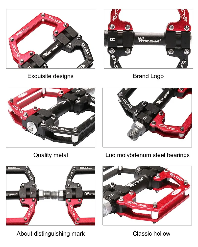 Запад езда на велосипеде Сверхлегкий Профессиональный MTB горная дорога педали велосипедов полые педаль Алюминий сплав 4 цвета Велоспорт Велосипедный Спорт Педали для автомобиля
