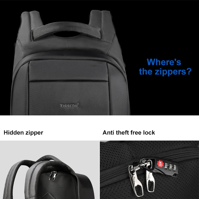 Tigernu Hidden Anti theft Zipper 15.6 inch Men School Laptop Backpacks Water Repellent Travel 20L Multi USB Charger Male Mochila 2
