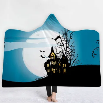 

38 Styles Halloween Cartoon Pumpkin Bat 3D Printed Plush Hooded Blanket for Beds Warm Wearable Soft Fleece Throw Blankets