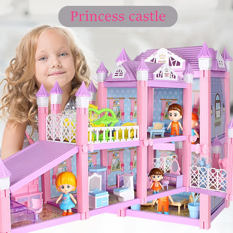 

Sylvanian Families House Princess Dollhouse House toy building blocks children's birthday gift Diy Villa Castle With Furnitures