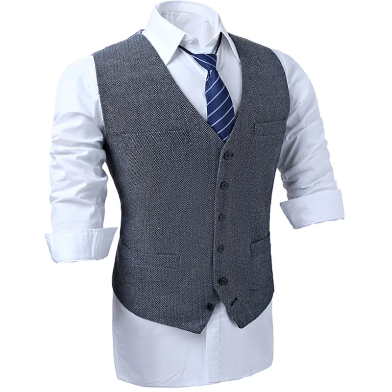 British Style Wool Tweed Vest Men's Suit Vest Slim fit Groom Vest