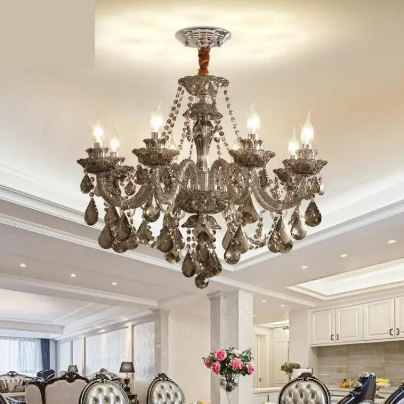 smoke grey Chandeliers Crystal Lamp Ceiling Modern Lustre Living Room
