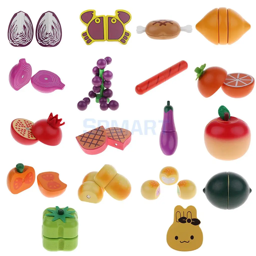 

Wooden Magnet Connected Fruits Kitchen Food Bread Cutting Kids Children Toddlers Pretend Play Toy Gift Party Decoration