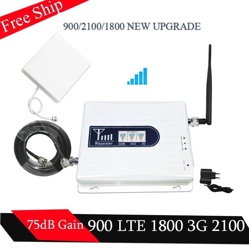 

Upgraded 75dB 2G 3G 4G 900/1800/2100mhz Triple band Cell Phone Signal Booster GSM 900 LTE 1800 WCDMA 2100 Cellular 4G Repeater