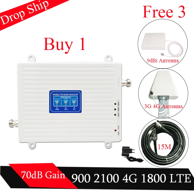

Mobile Tri-Band Repeater 900 1800 2100 GSM DCS WCDMA Signal Booster 2G 3G 4G LTE Cellular Repeater GSM 3G 4G CellPhone Amplifier