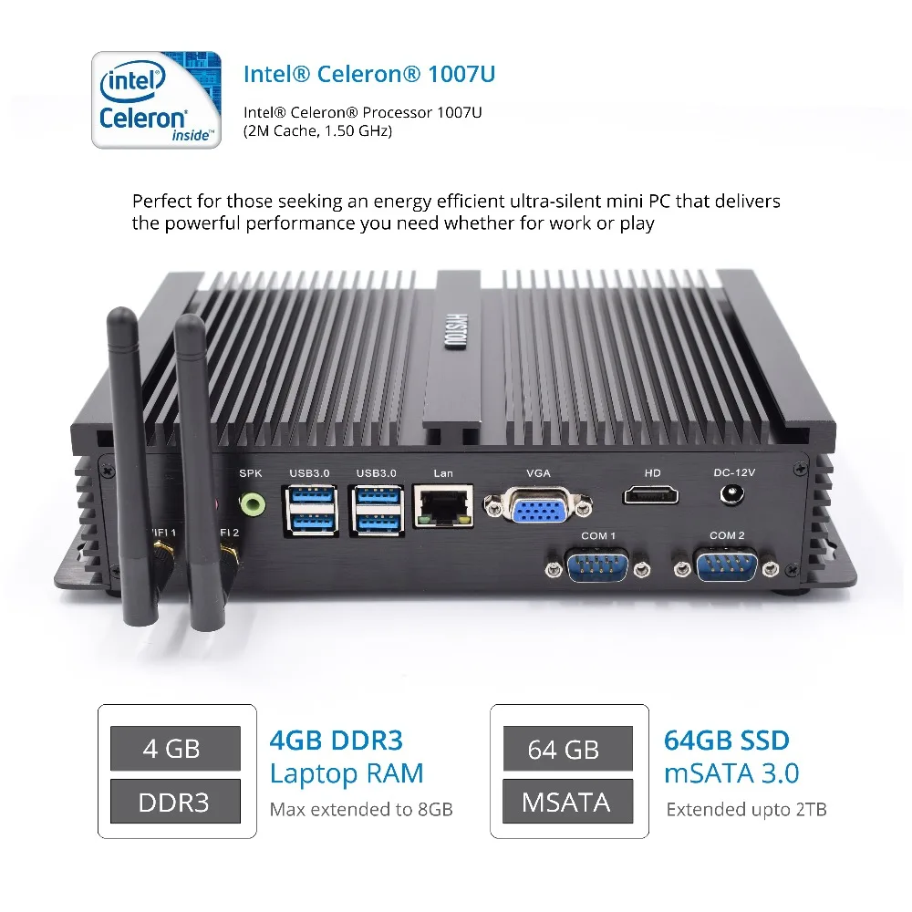 Мини ПК промышленный Windows XP intel celeron 1007u 2RS232 COM порт неттоп HDMI VGA дешевый