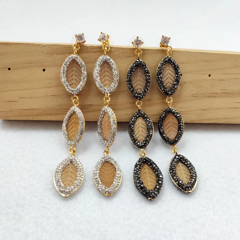 

5 Pairs hollow out leaf Paved Rhinestone Long Tassel Earrings for Wedding Women Jewelry gift ER825