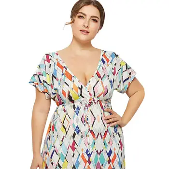 

New Summer Women Plus Size Casual V-neck Print Large Size Dress Holiday Seaside Beach Party Elegant 2019 Ad