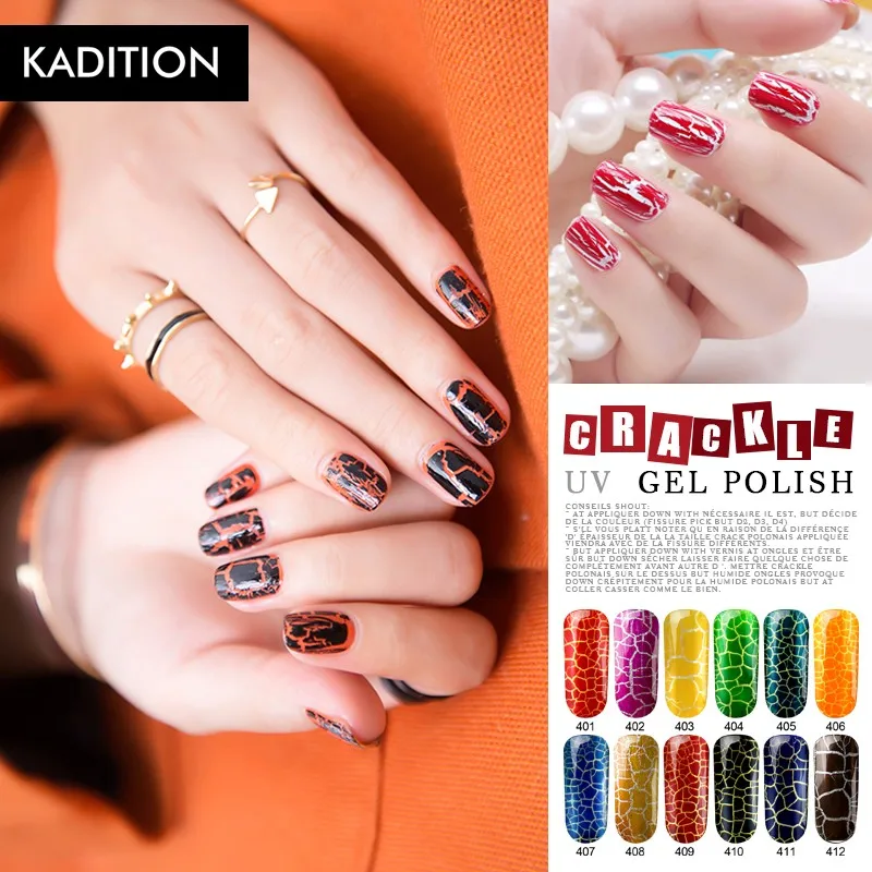 

KADITION Fashion Crackle UV Gel 8ml Soak Off 3D Nail Art Gel Varnish Crack Gel Nail Polish Primer 12 Color UV Led Lamp Lacquer