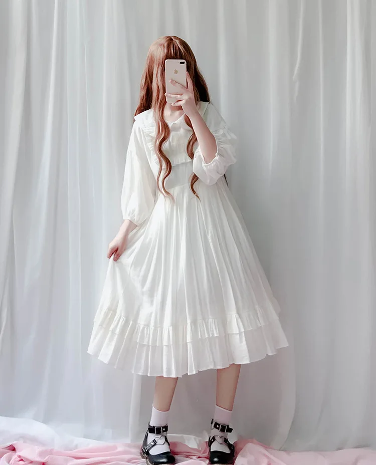 

Vintage sweet lolita dress lace bowknot peter pan collar embroidery lantern sleeve victorian dress kawaii girl gothic lolita op