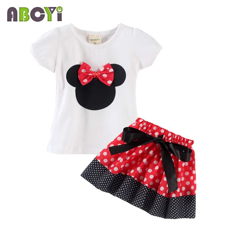 

2015 Summer Style Children Girl's 2PC Sets Skirt Suit Minnie baby Clothing sets dots skirt dots pants girls clothing sets A2104