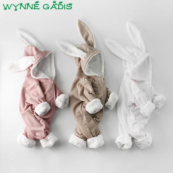 

Winter Baby Girls Cute Rabbit Ear Hooded Cotton Fleece Thicken Warm Rompers Kids Newborn Jumpsuits Roupas De Bebe
