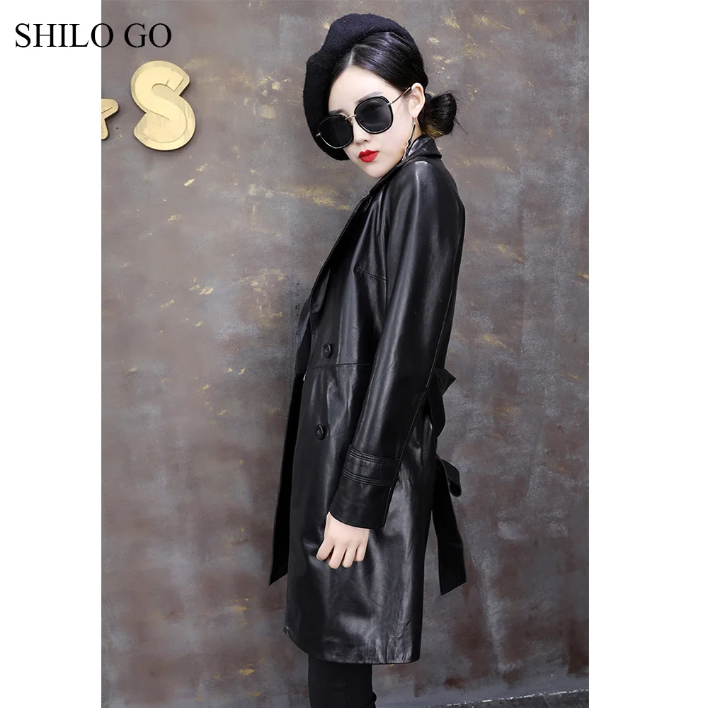 Тренч SHILO GO Женский длинный двубортный из натуральной овчины с отложным