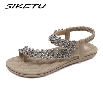 

SIKETU 2019 Women Sweet Flat Flip Flop Sandals Shoes Women Casual Fashion Crystal Bohemia Beach Sandals Soft Plus size 35-42