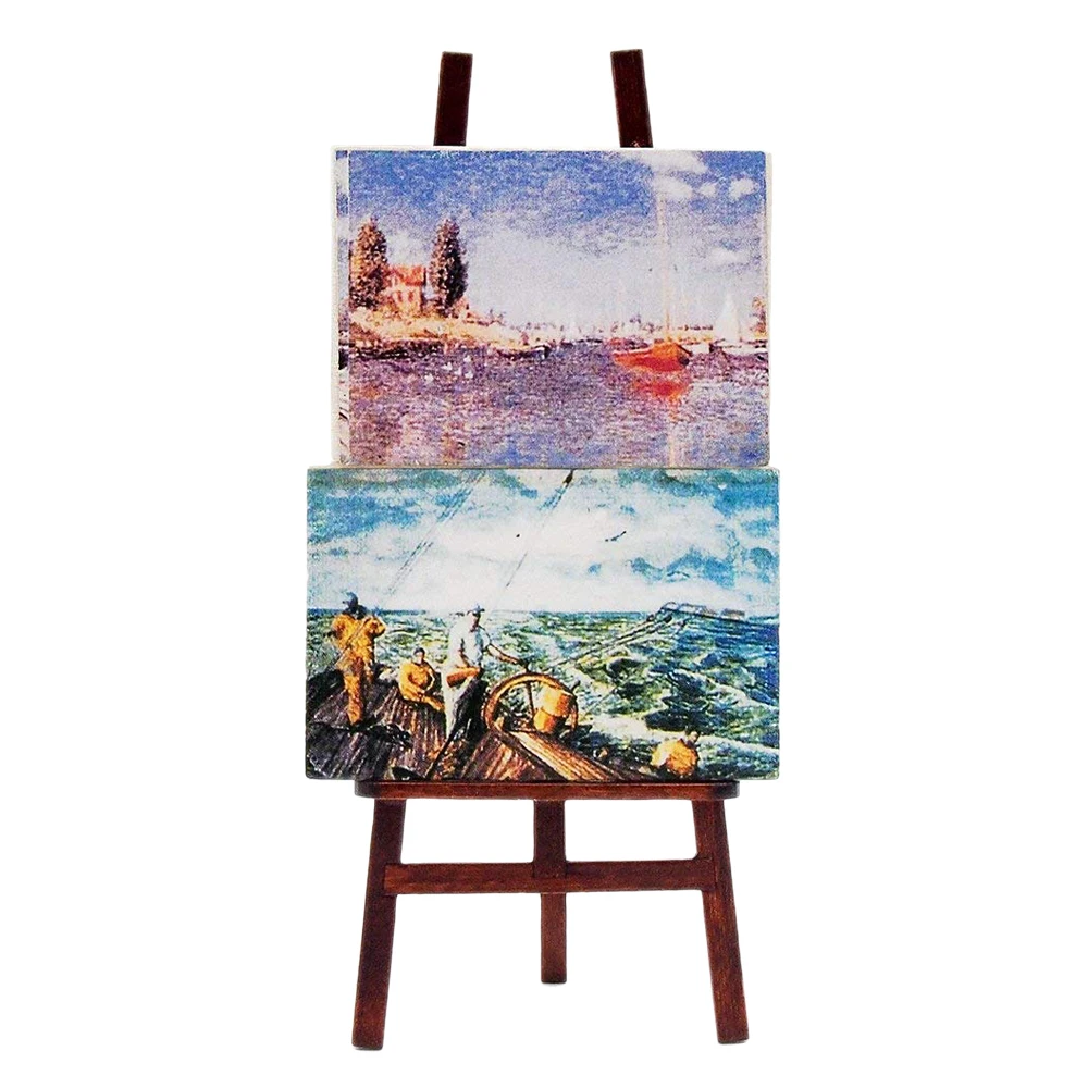 

Odoria 1:12 Miniature Easel Set 2PSC Paintings Canvas with Wooden Stand Dollhouse Furniture Accessories Livingroom Bedroom