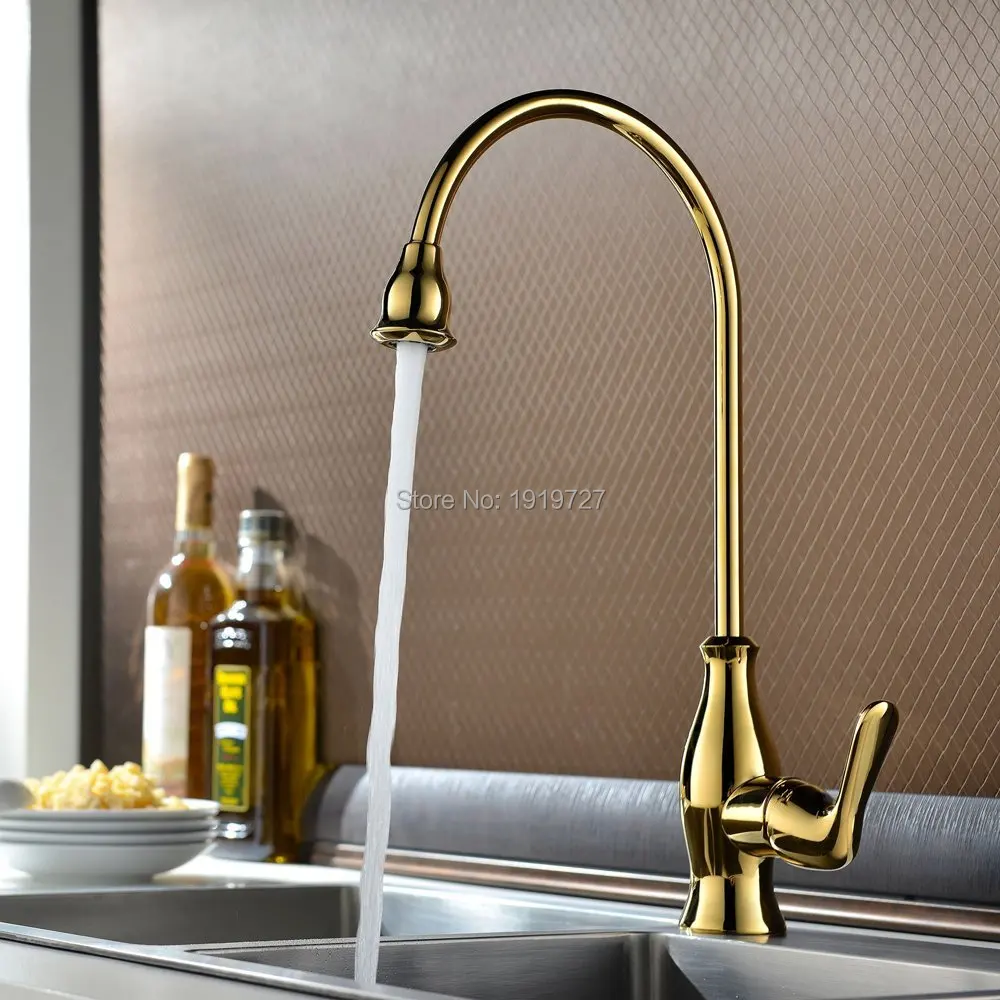 

Promotions Brass Hot Cold Single Lever High Arc Kitchen Sink Faucet Swivel Spout Brushed/Chrome/Titanium Gold/Oil Rubbed Bronze