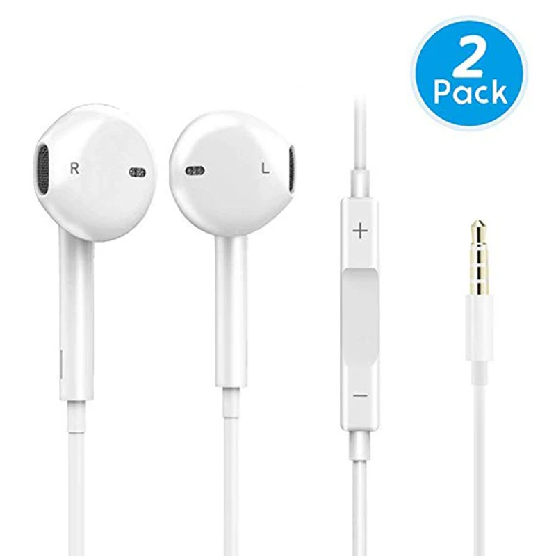 

2pack Wired Earbuds 3.5mm Plug In Ear Earphones With Microphone Remote Sound Control Compatible With Cell Phone