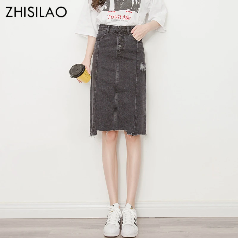 

ZHISILAO 2018 Fashion Woman Skirt Woman Denim Skirt White High Wiat Skirt Pencil Summer Skirt Chic Ulzzang Sexy Casual