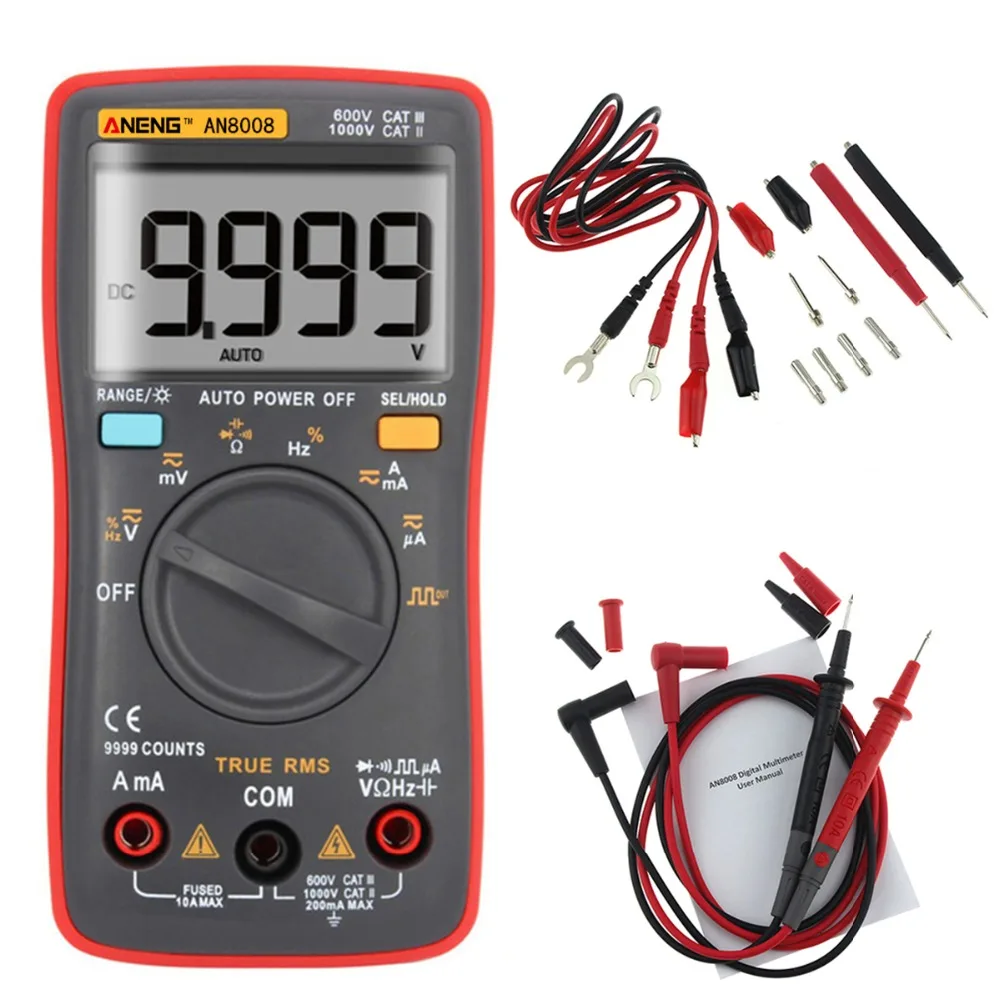 AN8008 True RMS lcd Цифровой мультиметр 9999 отсчетов квадратная волна AC DC Напряжение Амперметр Ток Ом Авто/ручная подсветка