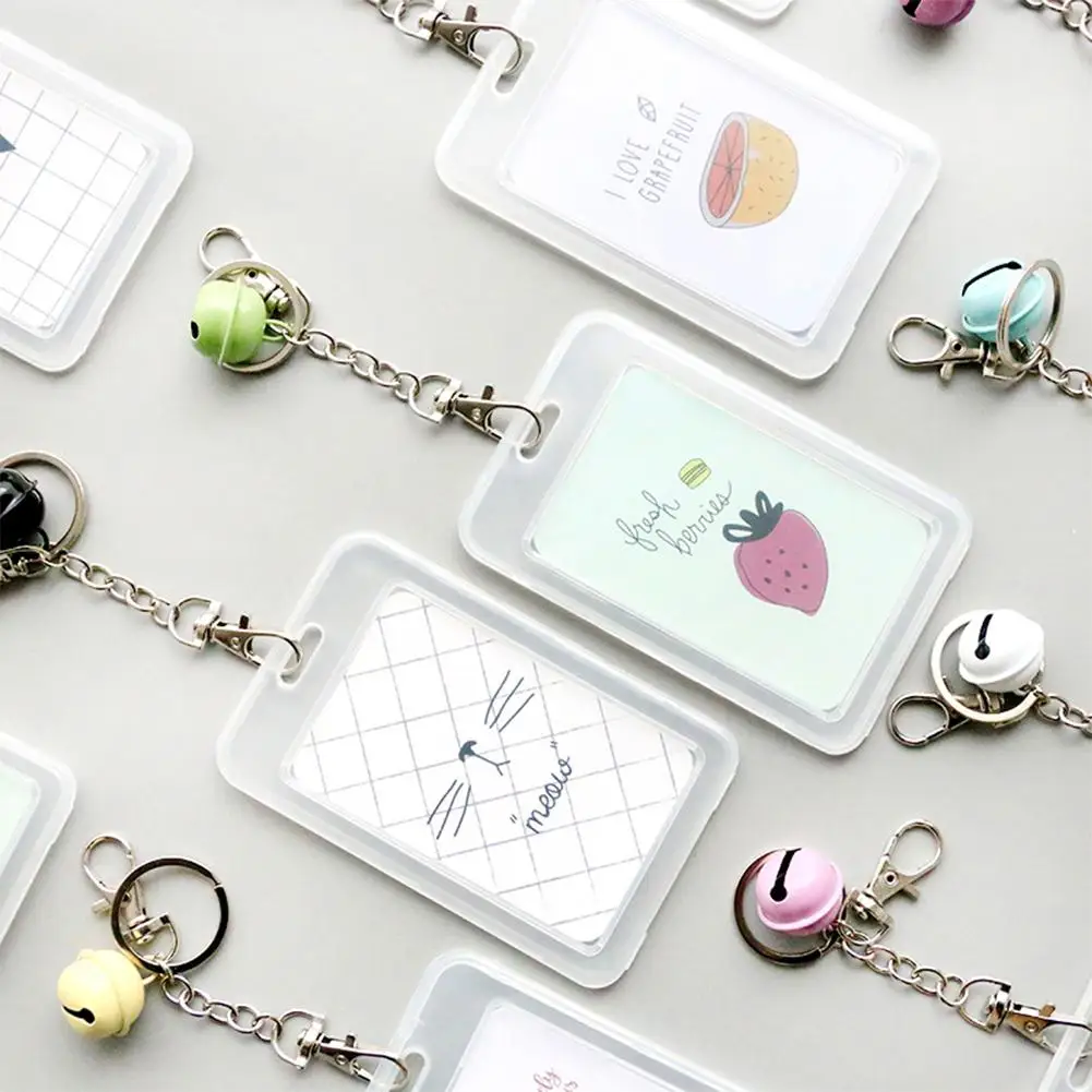 

Transparent Plastic Card Holder Keyring Sleeve Set Bank Card ID Card Bus Card holder Case Bag with Bell Chain r29