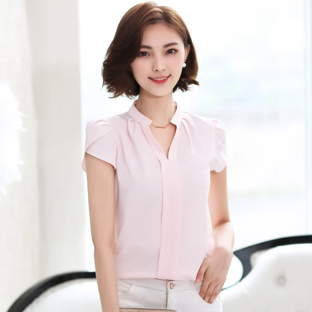 Elegant Ladies Office Work Chiffon Blouse Summer Women O
